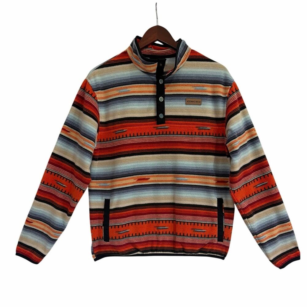 Cinch Boys Polar Fleece Pullover XXL Orange Aztec 1/4 Snap Western Cowboy Rodeo